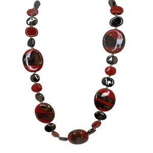 Red & Black Beaded Ceramic Statement Necklace
